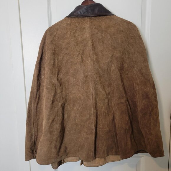 Authentic 60s 70s Vtg Two-Tone Suede Leather Belted Poncho Bolero Jacket - Picture 6 of 8